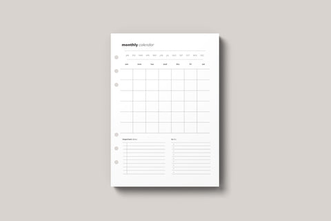 monthly calendar